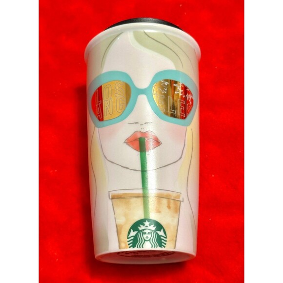 Starbucks Los Angeles LA Girl Sunglasses Ceramic Coffee Travel Mug 12oz Cali CA - Picture 2 of 9